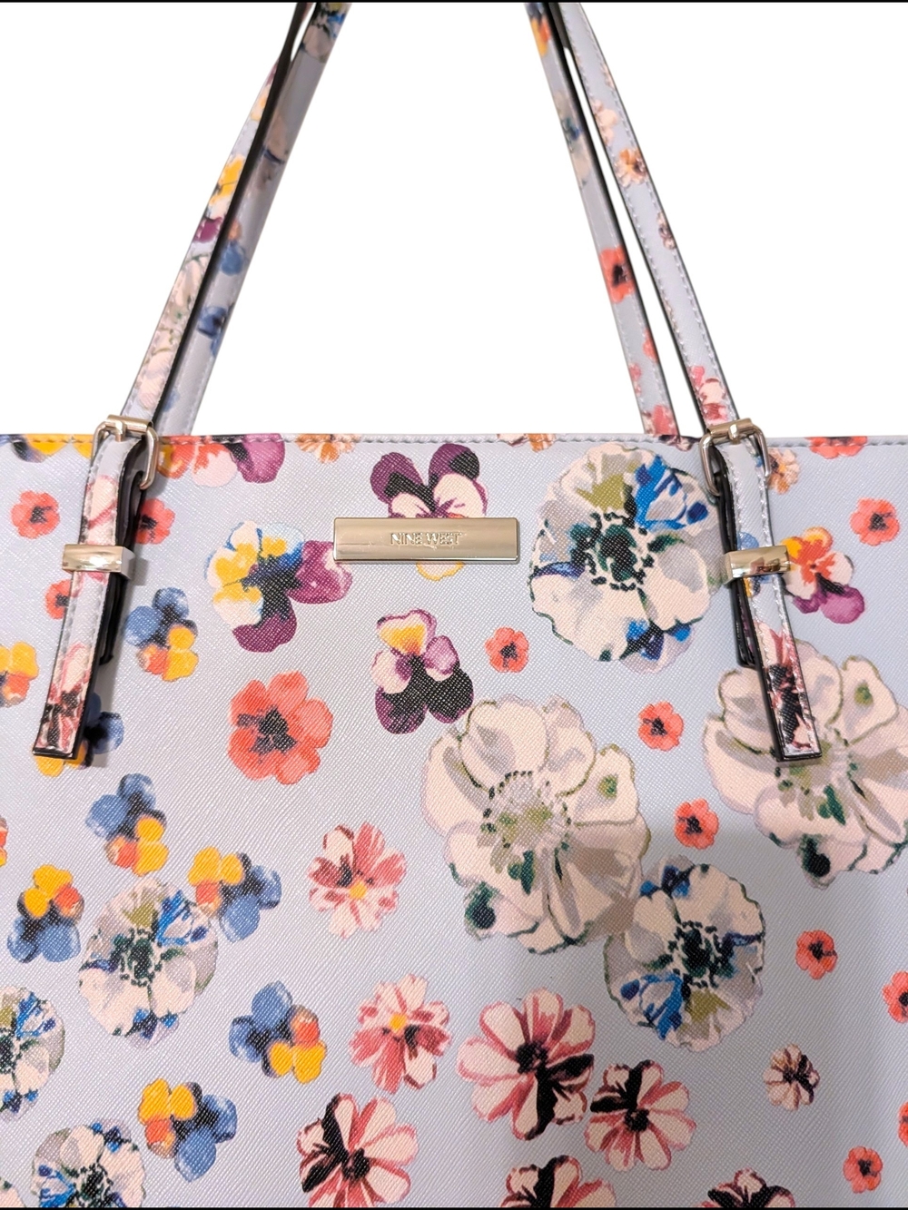Nine West Pastel Blue Floral Tote - Picture 3 of 10